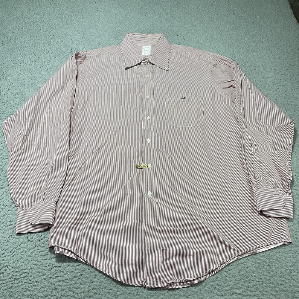 Brooks Brothers Dress Shirt‎ Mens 17 - 5 Red Stripe Button Down USA Long Sleeve